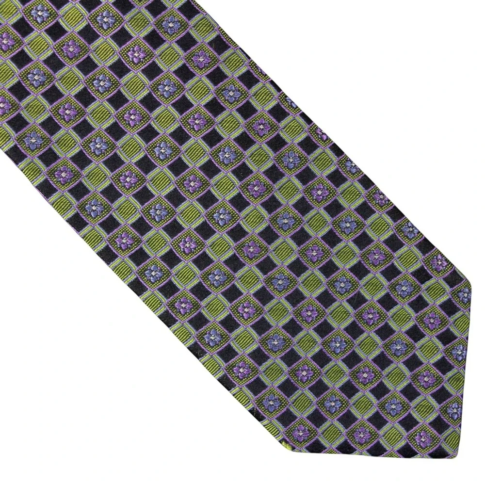 Robert Talbott‎ Best of Class Mens Silk Tie Green Purple Geometric Floral